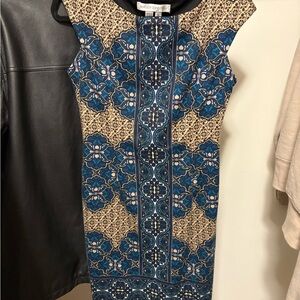 Maggy London Blue and Tan Floral Mini Dress